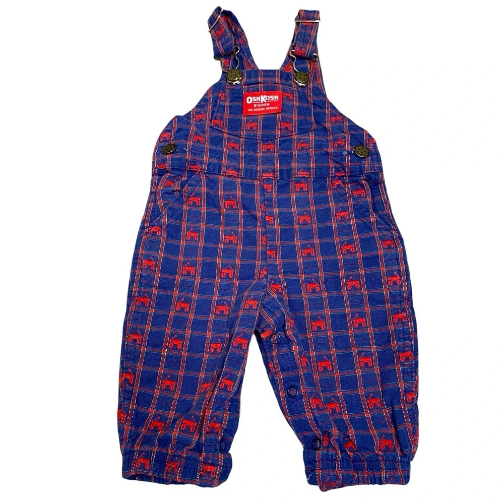 Vintage Oshkosh Jumpsuit Overall 3-6 months Red Blue Cotton Made USA