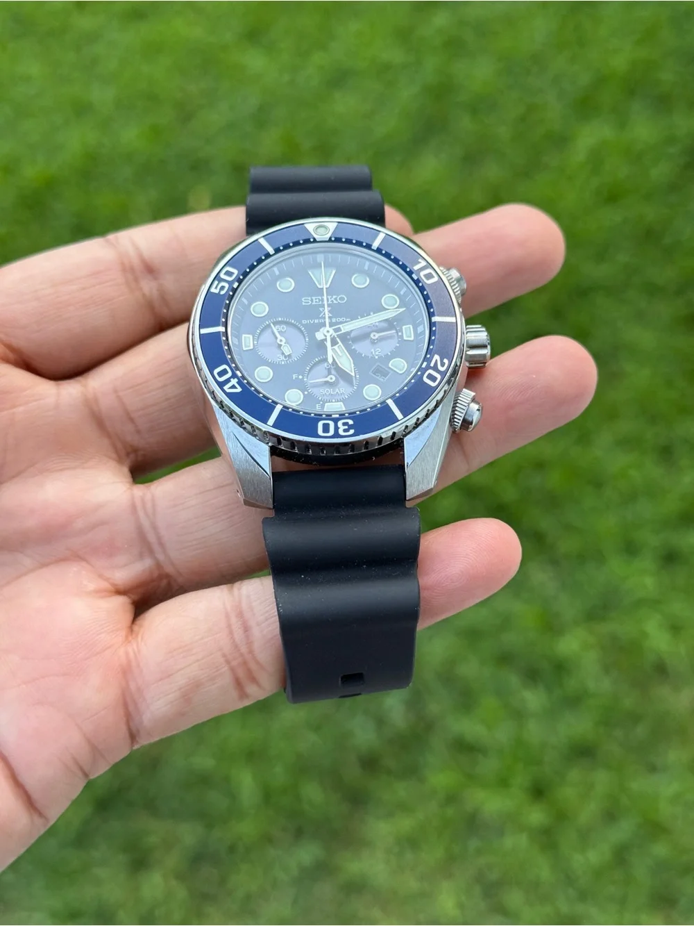 Seiko prospex solar Blue Bezel Black Strap Men's Diver Chronograph Japan Watch