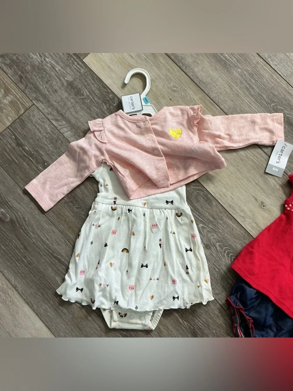 Baby outfit sets by Carter's & Tommy Hilfiger. NWT Carters dress & 2 like new