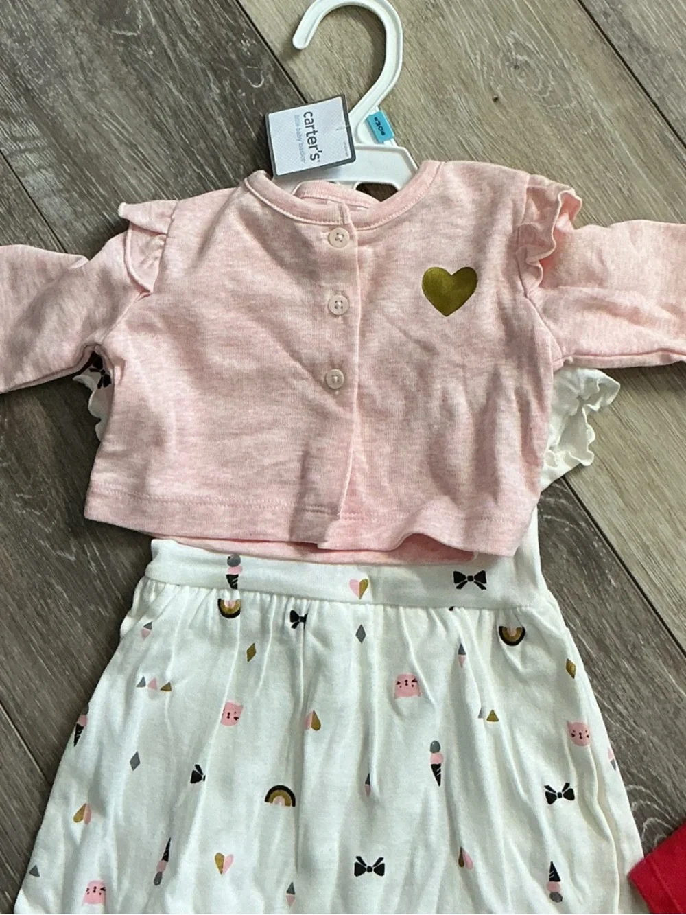 Baby outfit sets by Carter's & Tommy Hilfiger. NWT Carters dress & 2 like new