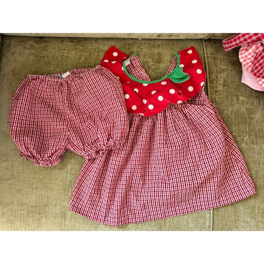 Vintage 1990s Strawberry Bloomers Dress Set Red Gingham 24 Months