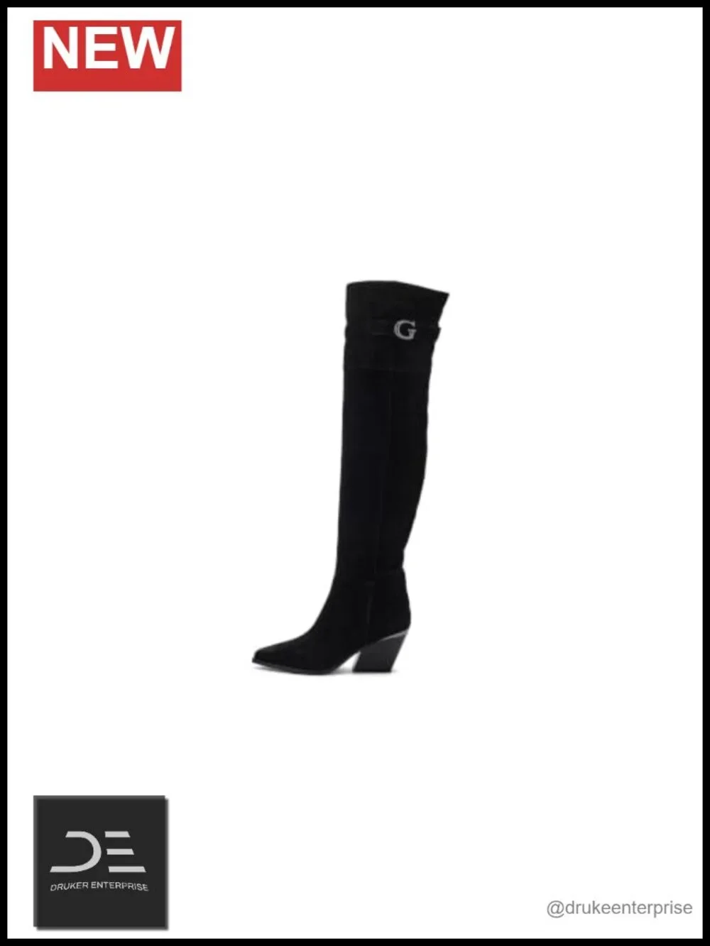 Suede Knee High Wedge Boots with G-Buckle Detail
