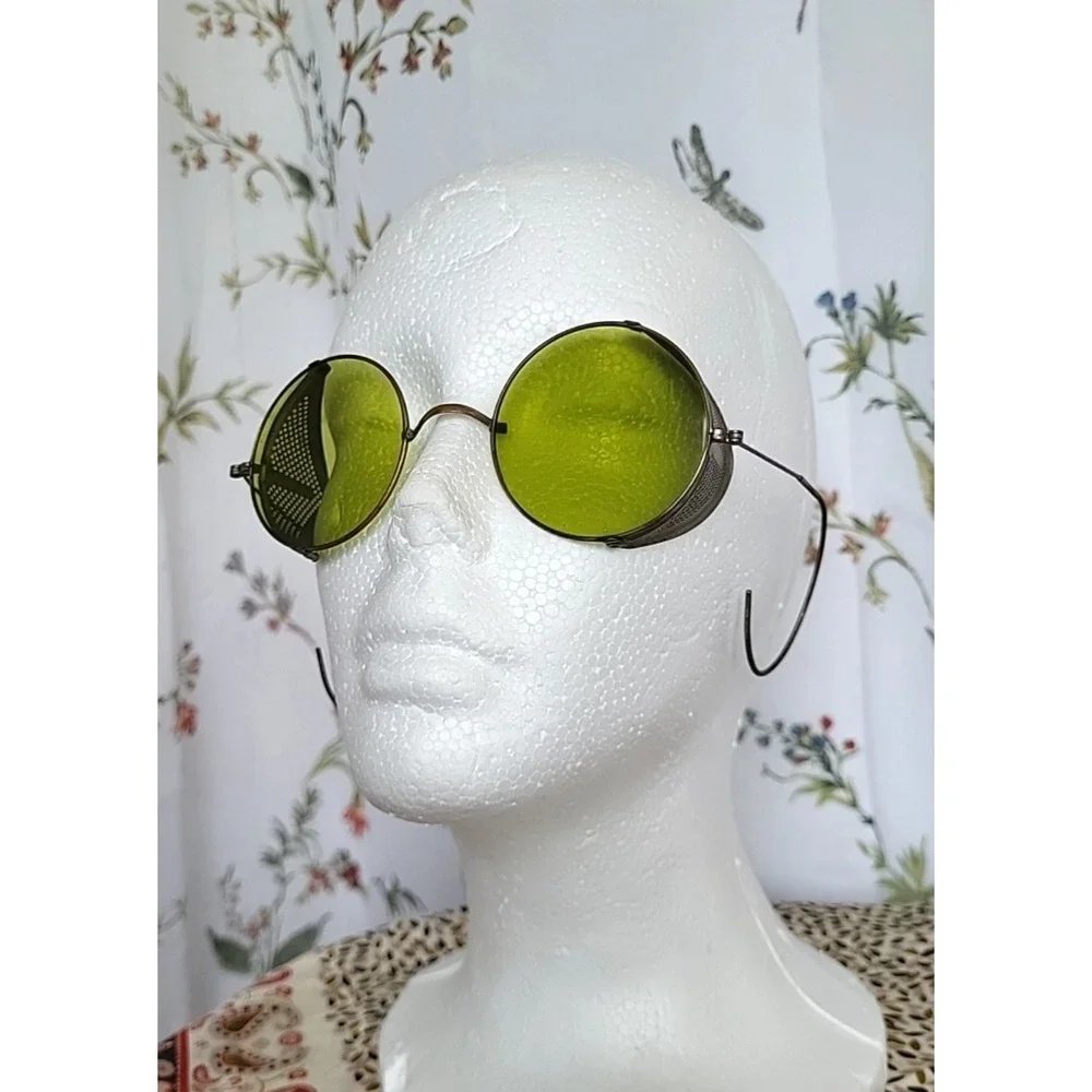 Antique Sunglasses Goggles Spectacles Steampunk Safety Glasses‎ Green Vtg Moto