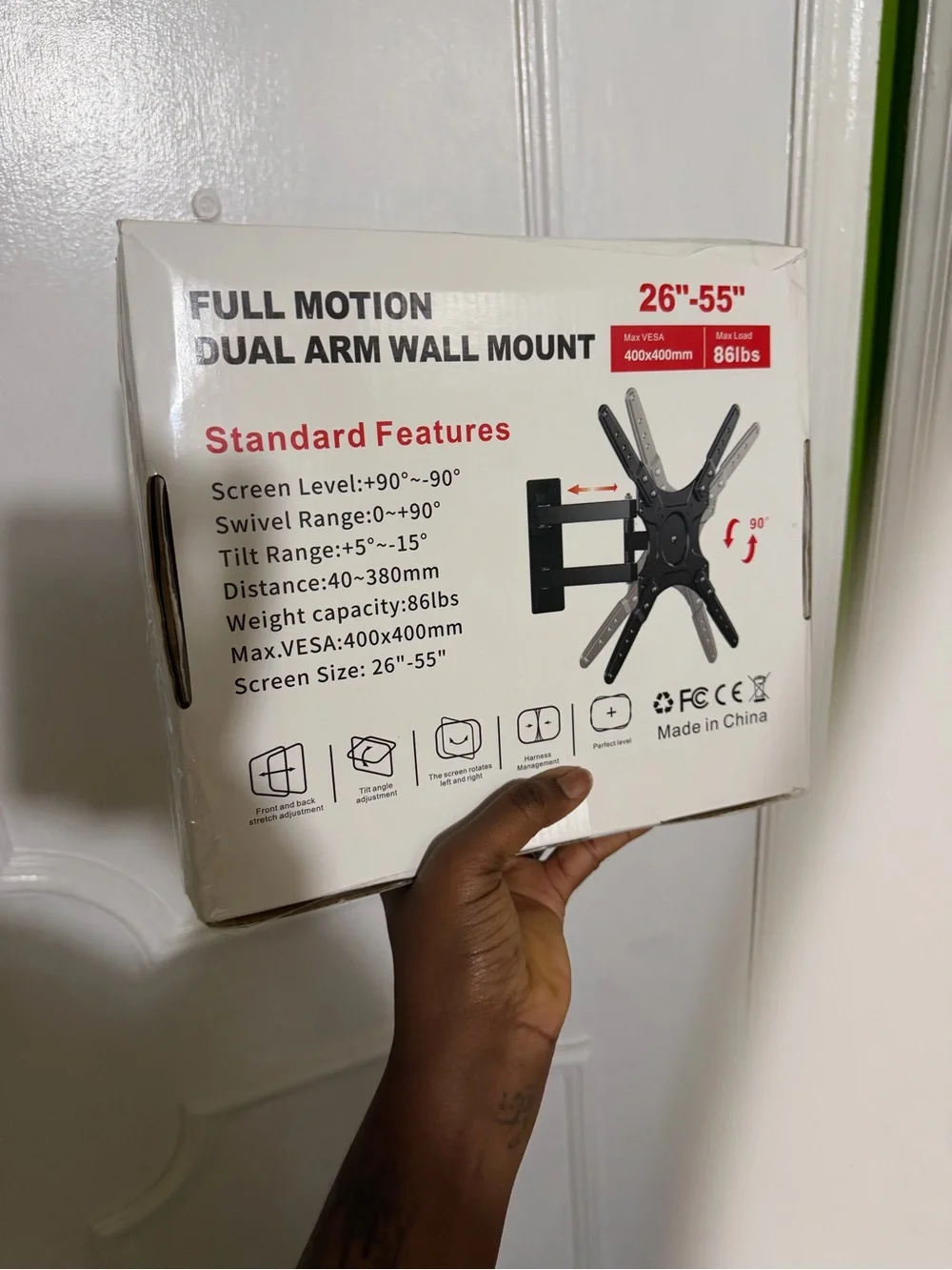 Black Full Motion Dual Arm Wall Mount for 26