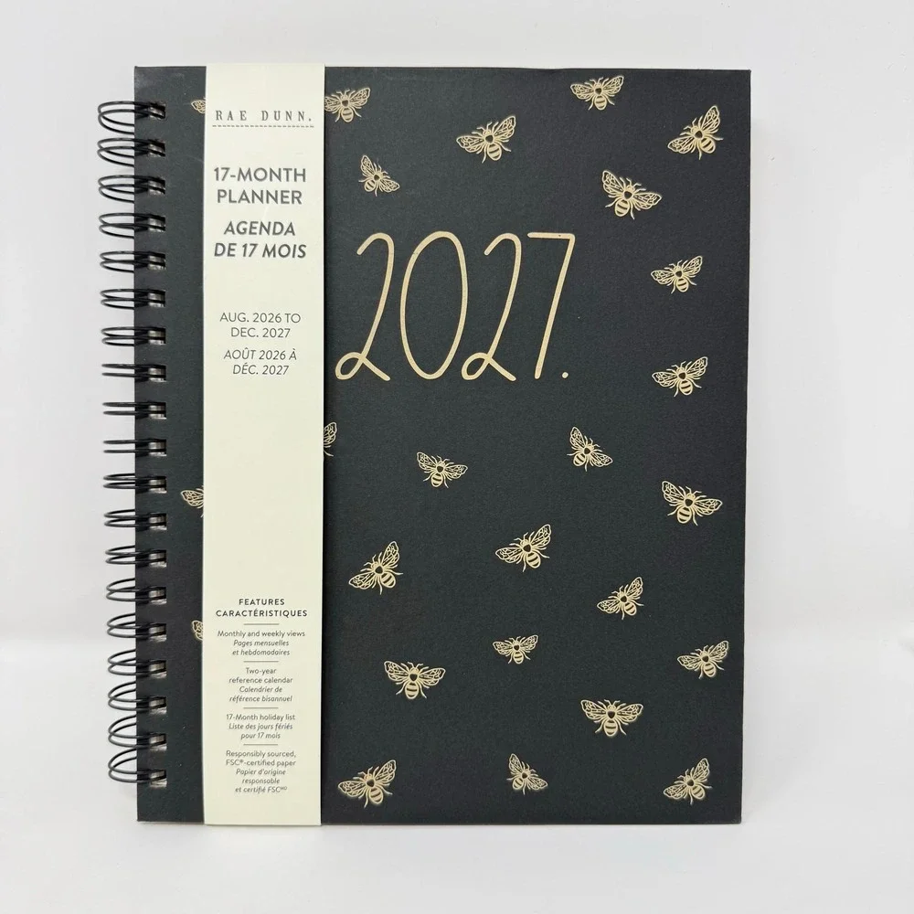 Rae Dunn 2027 17 Month Planner Black Gold Bee Hardcover Spiral Agenda Planner