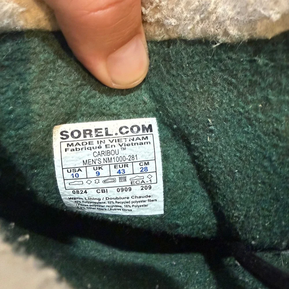 Sorel Caribou Mens 10 Waterproof Winter Snow Boots Buff Black NM1000-281