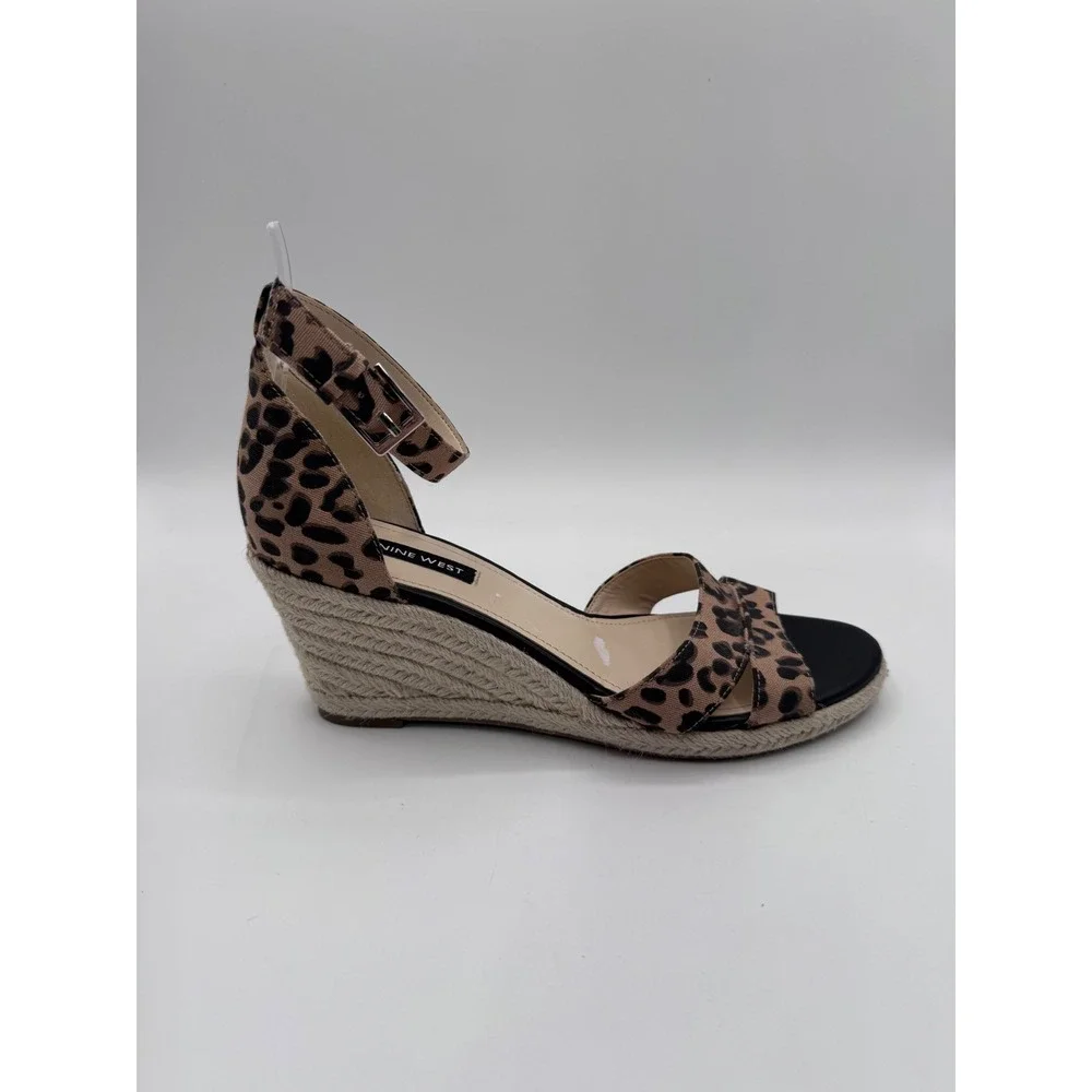 Nine West 8M Leopard Wedge Sandals Women's Jabrina Espadrille Heels‎