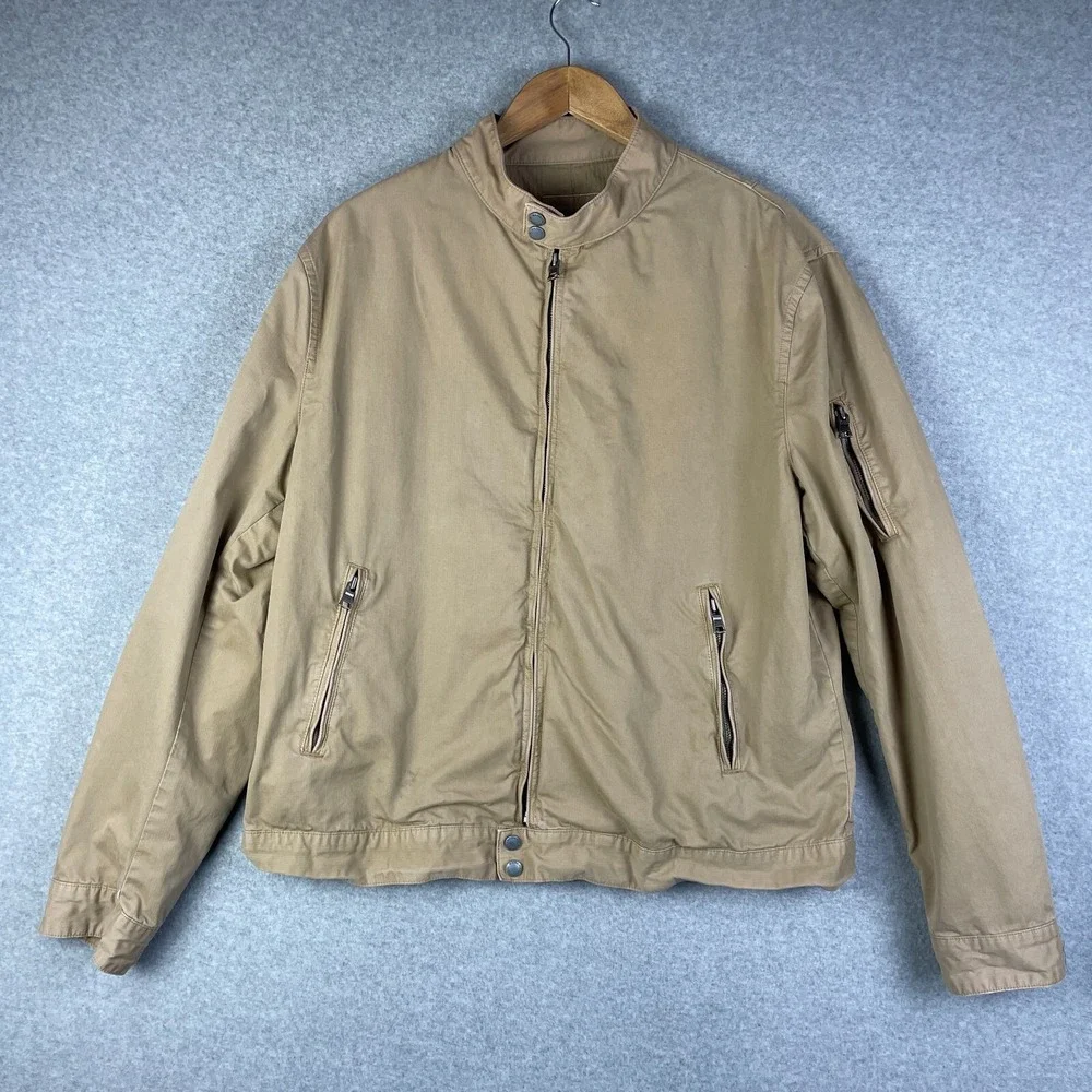 Banana Republic Jacket Mens XL Full Zip Bomber Garment‎ Dye Lined Snap Collar