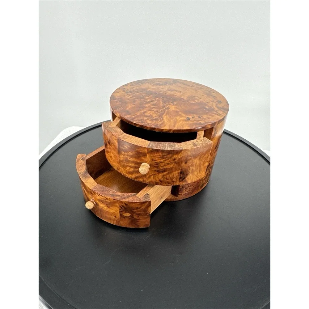 Morocco Jewellery Box Thuya Wood Aromatic Marquetry 2 Drawer Cylinder Drum Heavy
