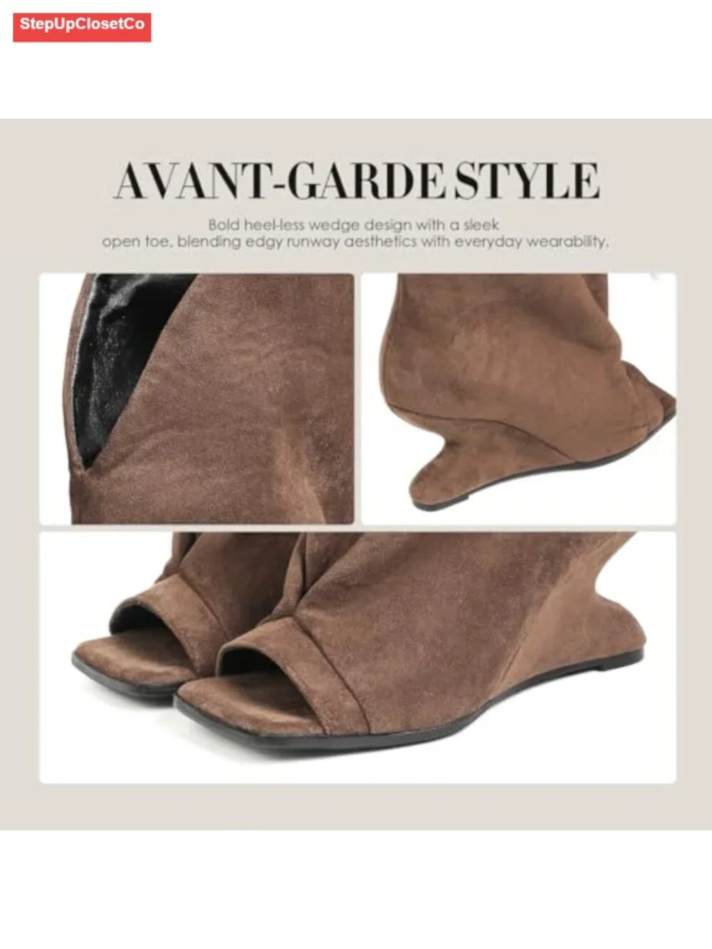 Slouchy Knee-High Peep-Toe Wedge Boots Faux Suede Pull-On