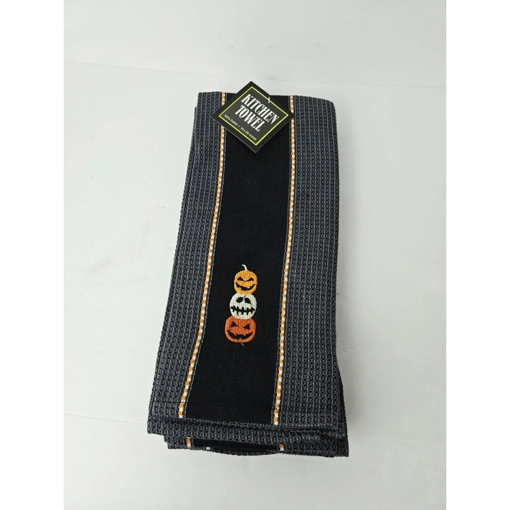 Kitchen‎ dish Towel set of 3 Halloween Pumpkin Fall orange black NEW