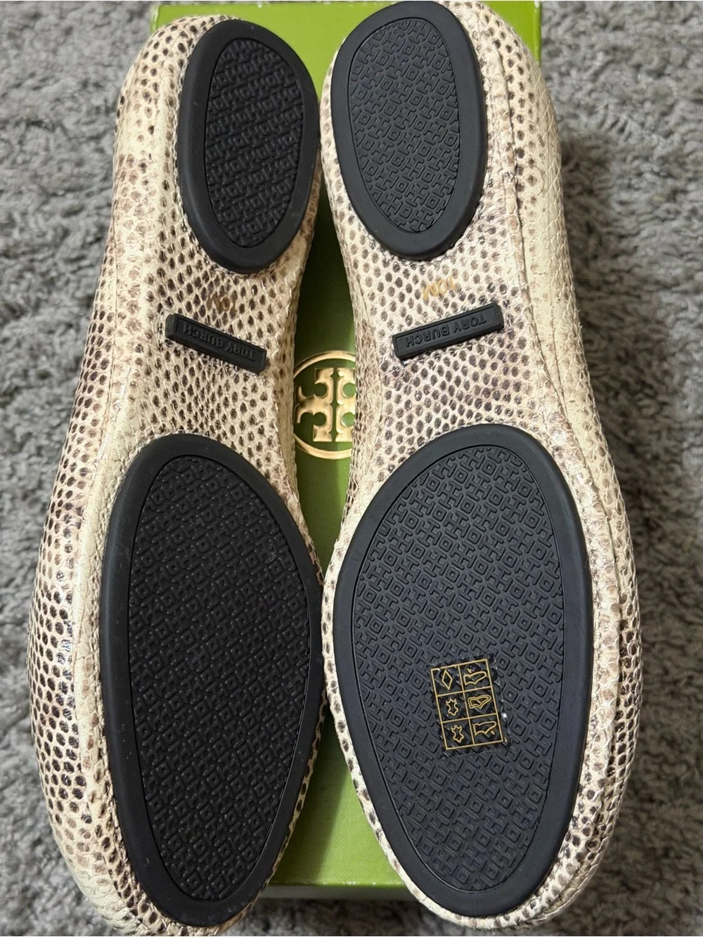 Tory Burch Minnie Travel Ballet In Snake-Embosses Leather Women’s Size 10