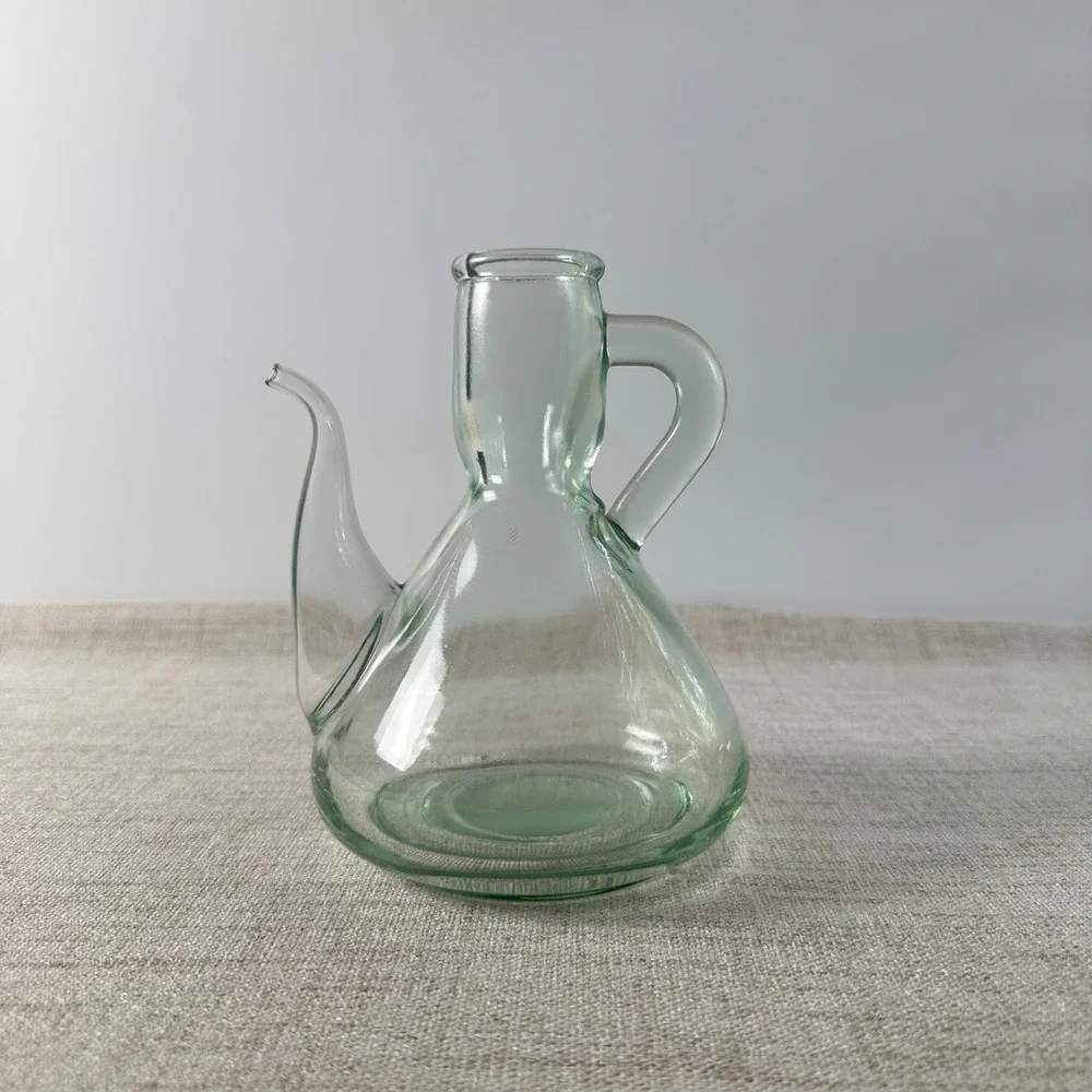 Vintage Green Glass Long Spout Cruet | Hand Blown Pitcher | Sculptural Glass