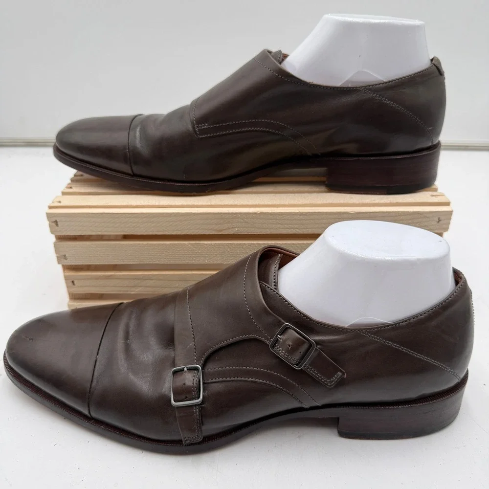 Johnston & Murphy Double Monk Strap Dress Shoes Brown Leather Sheepskin Mens 11M