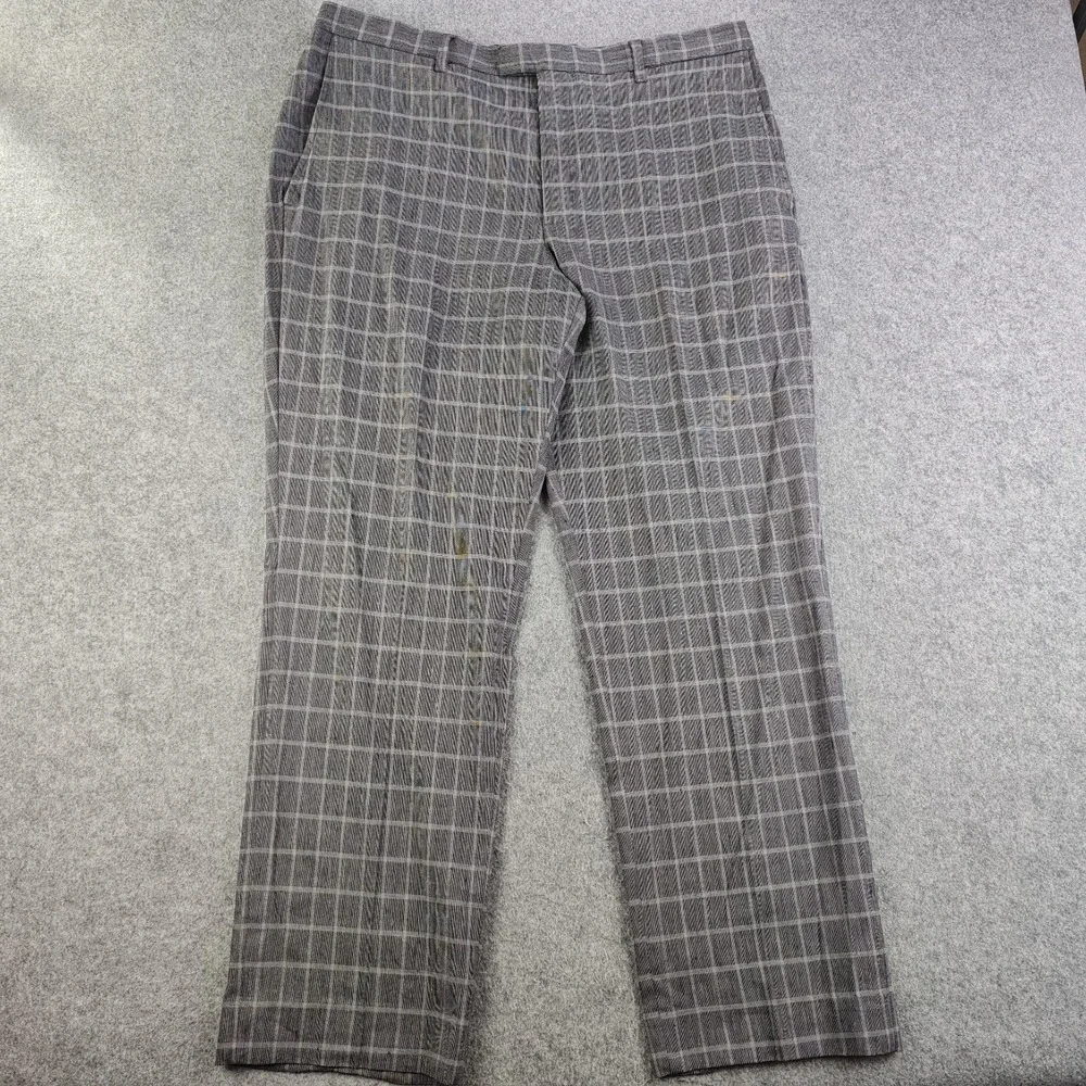 Banana Republic Pants Mens 36x30 Gray Windowpane Plaid Linen Blend Slim Fit