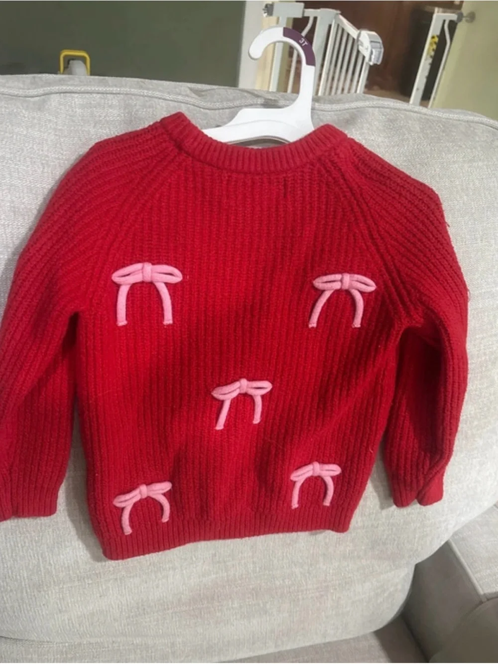 Old Navy Red Knit Sweater with Pink Bow Details