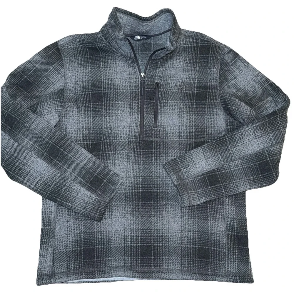 The North Face Jacket Mens Large Gray Plaid 1/4 Zip Gordon Lyons Fleece Pullover