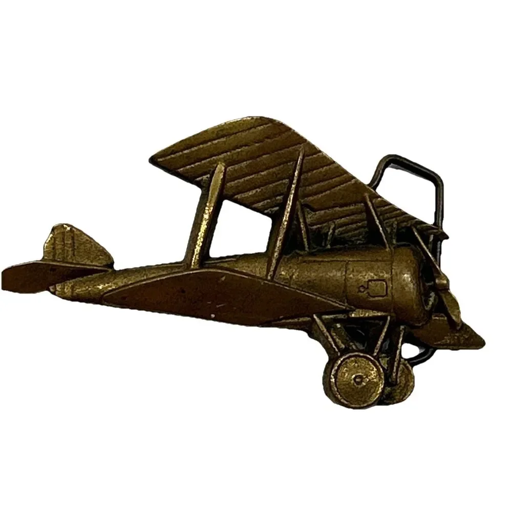 Baron Buckles‎ Solid Brass Vintage Belt Buckle 1979 Biplane Plane