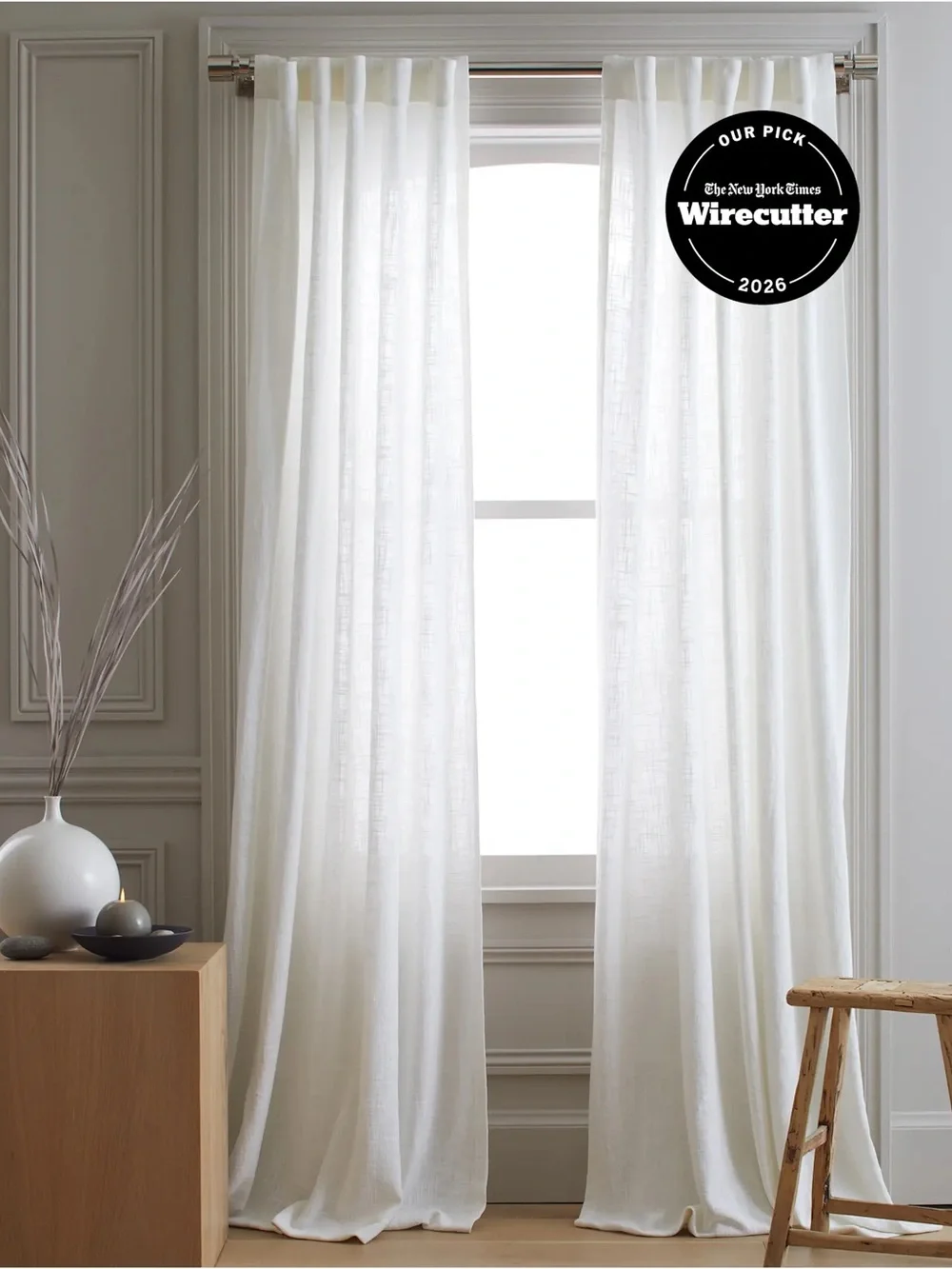 NWT QUINCE Set Of 4 48x84 Cotton Sheer Curtains White 0718