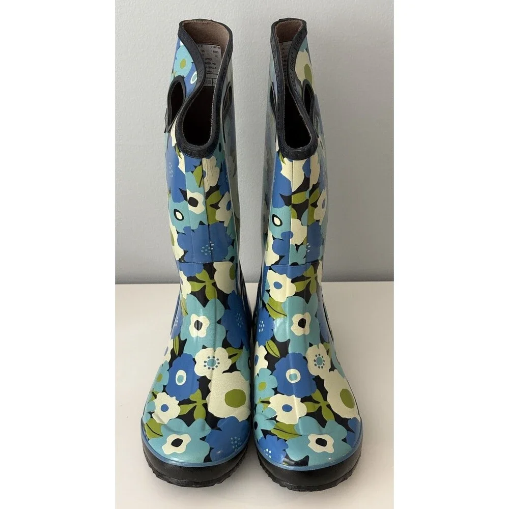 Bogs Rain Boots Blue Spring Flower Rubber Waterproof Gardening Women's Size 11