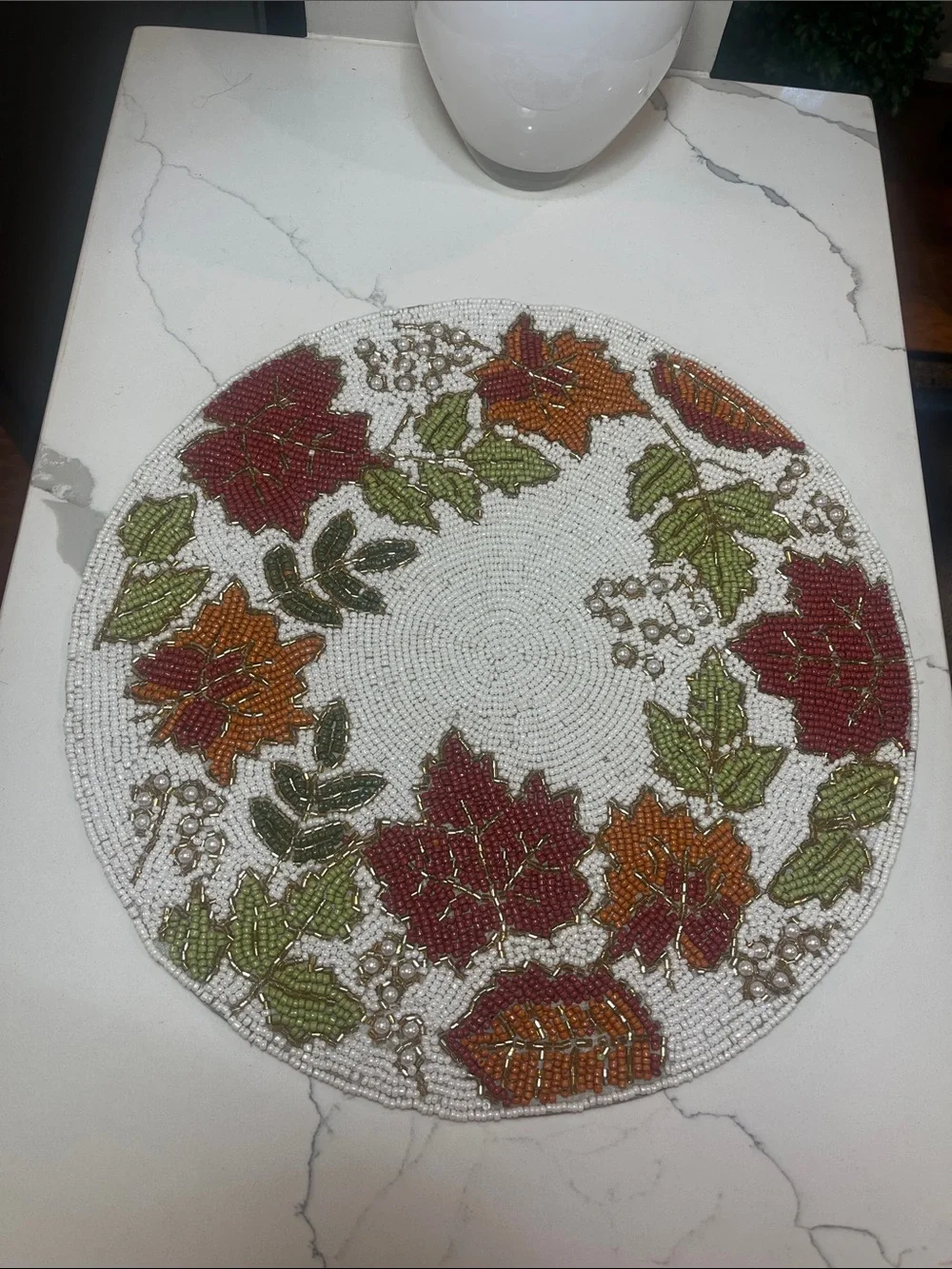 Tahari FALL LEAVES Beaded Placemat Charger 14” Multicolor Fall Thanksgiving NEW