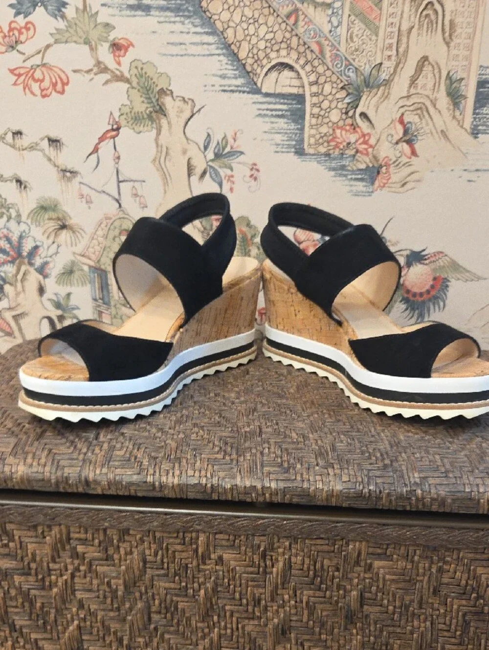 Pelle Moda Black Cork Platform Wedge Sandals