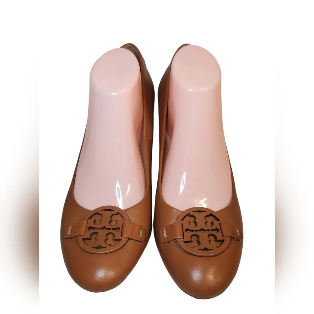 TORY BURCH BROWN LEATHER REVA LOGO WEDGE PUMP SZ US‎ 11M