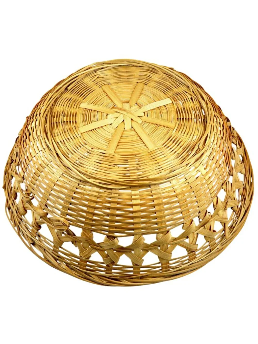 Vintage Handwoven Rattan Basket 1960s Round Mid-Century Open‑Weave Bowl