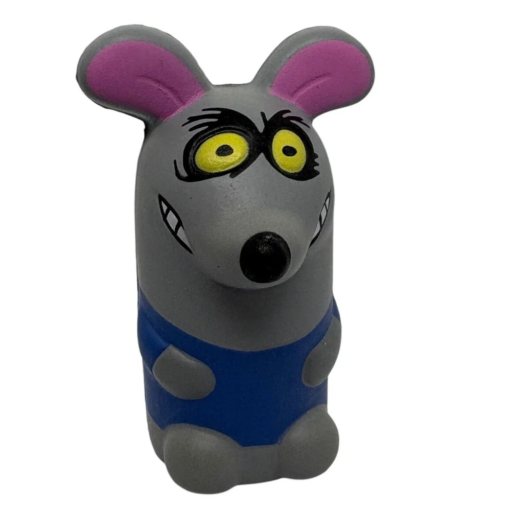 SquishUMS Rat Mouse Squeeze Stress Toy Blue Shirt‎ Yellow Eyes Novelty
