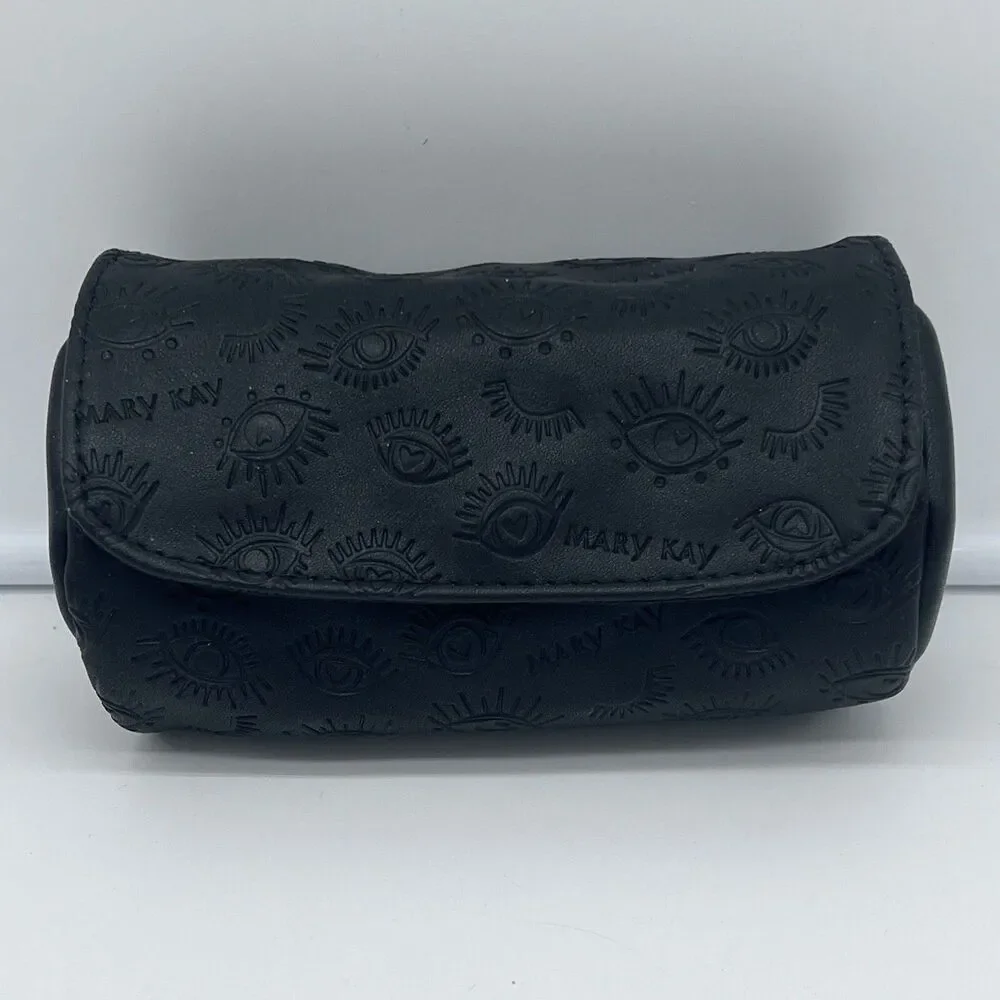Black Faux Leather Mary Kay Print Collection Bag Zipper Button NEW