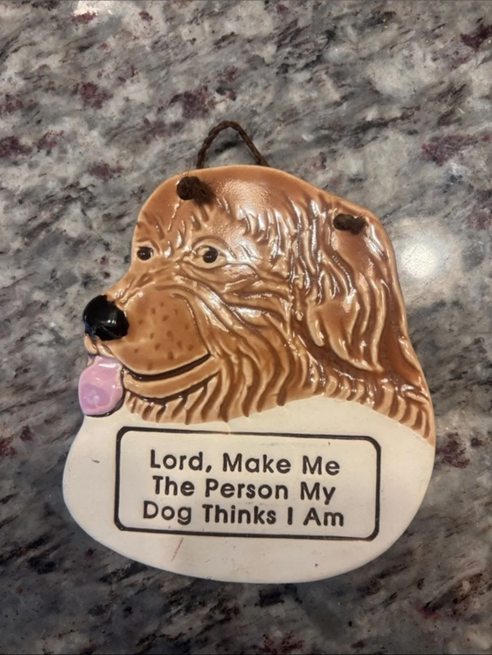Brown Dog Wall Plaque with Pink Tongue - Inspirational Pet Sign