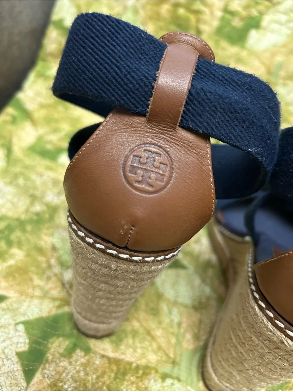 Tory Burch Navy Crisscross Espadrille Wedge Sandals