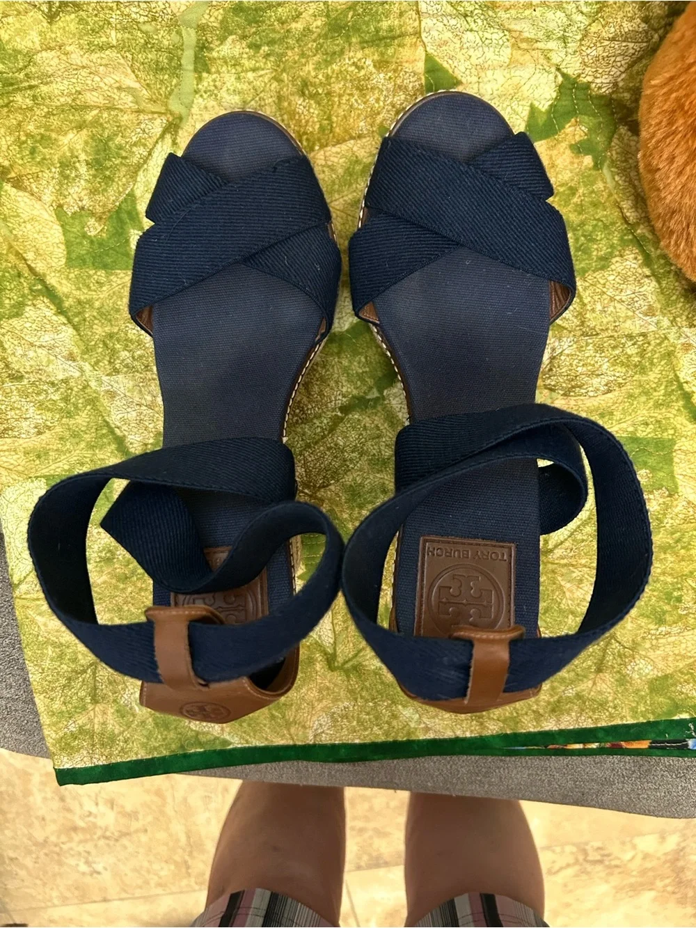 Tory Burch Navy Crisscross Espadrille Wedge Sandals