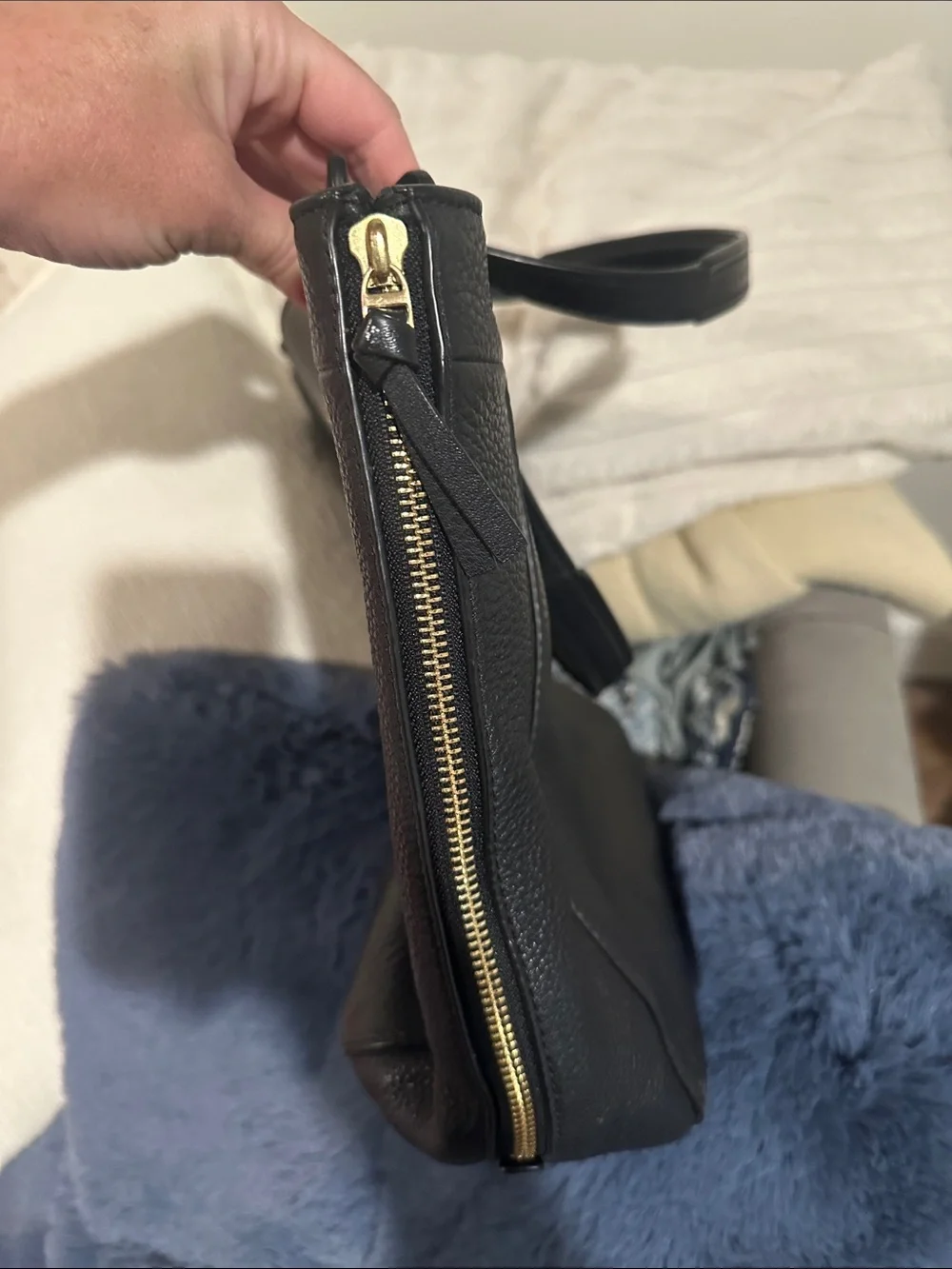 Tory Burch Black Leather Tote with Gold Emblem Ivy Side-Zip Tote