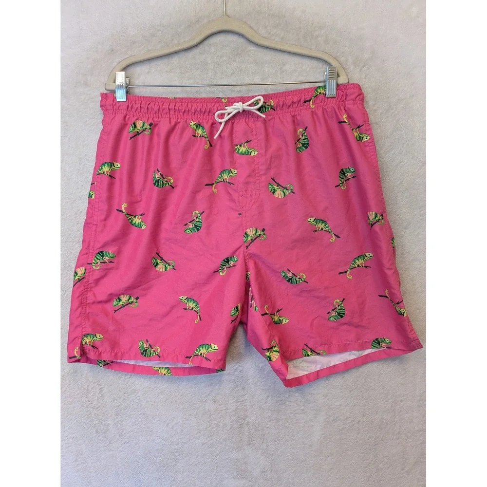 Old Navy‎ Swim Trunks Men's L Pink Chameleon Animal Print Mesh Lined 7