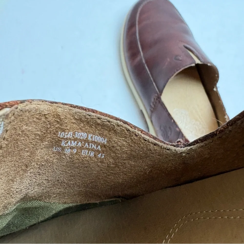 Olukai Kama’aina Men’s Slip on Loafers Brown Leather Tooled Size 9