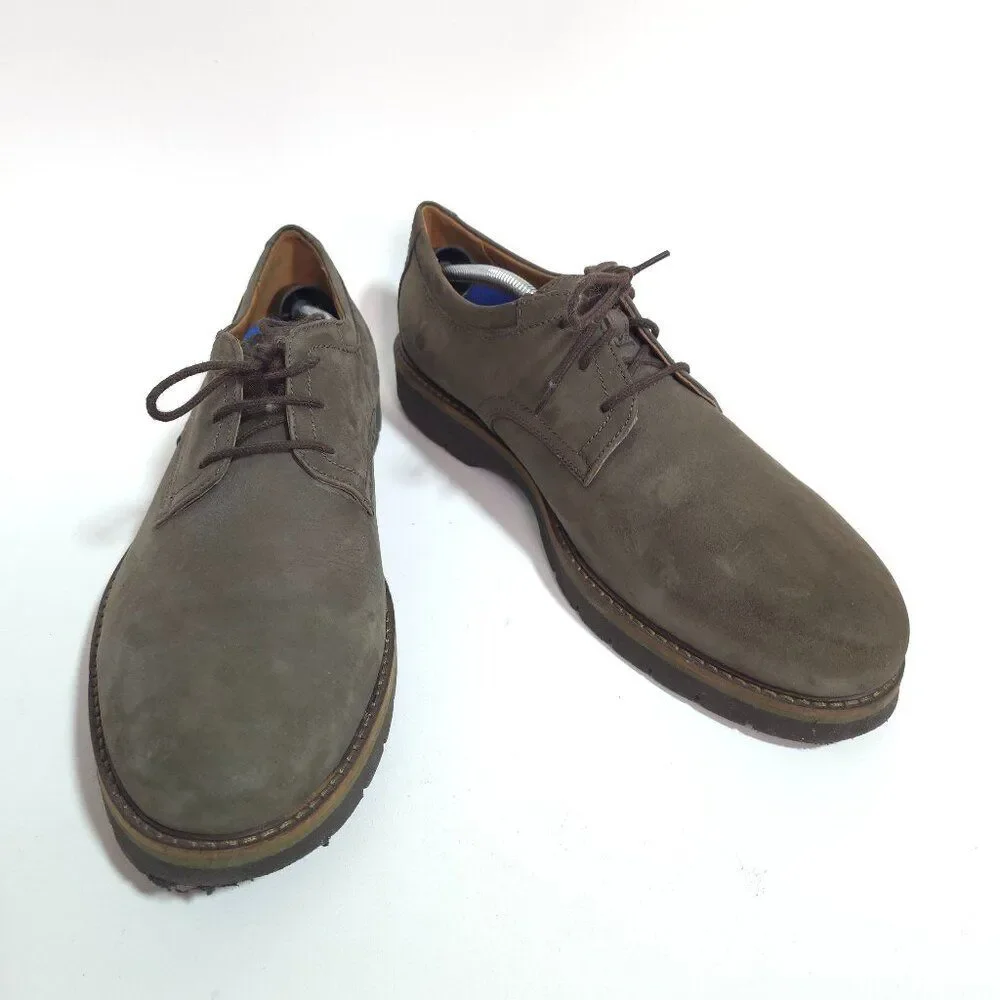 Clarks Bayhill Plain Nubuck Oxford Shoes Olive Brown EXTREME Comfort Men Sz 10 M