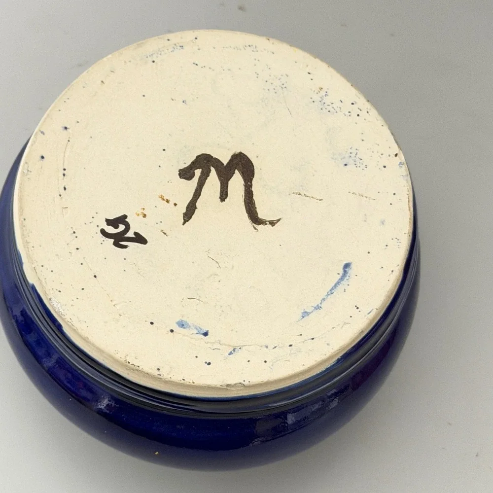 Studio Art Pottery Vase Small Blue Handcrafted Signed M Ceramic Decor