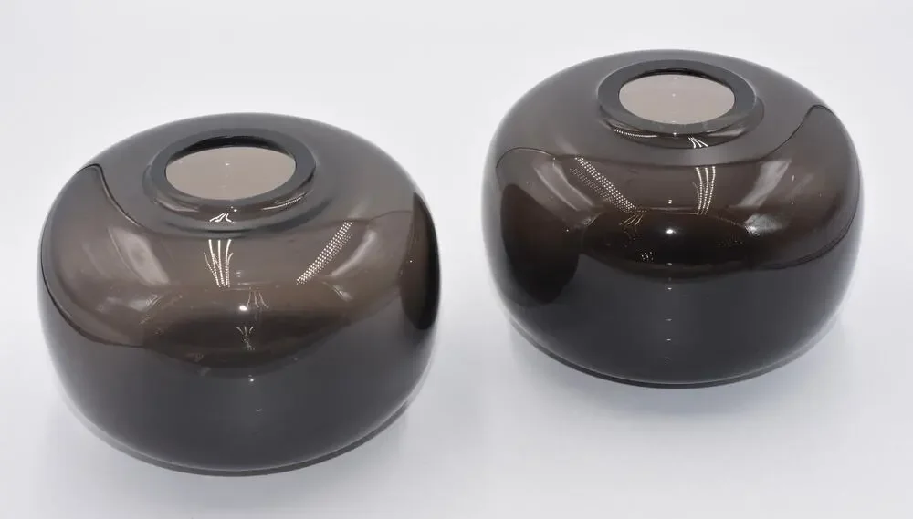 Villeroy & Boch Vintage 1970s, Minimalist Round Art Glass Orb Vase 2pc Set