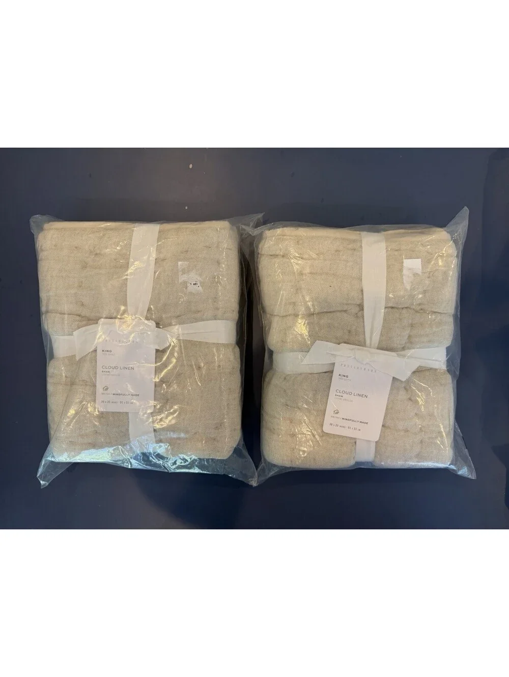 New Set Of 2 PotteryBarn Cloud Linen King Shams Flax New Sealed