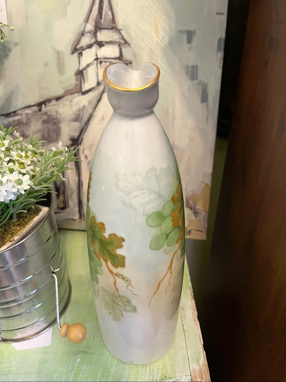 Vintage hand-painted porcelain decanter-style vase