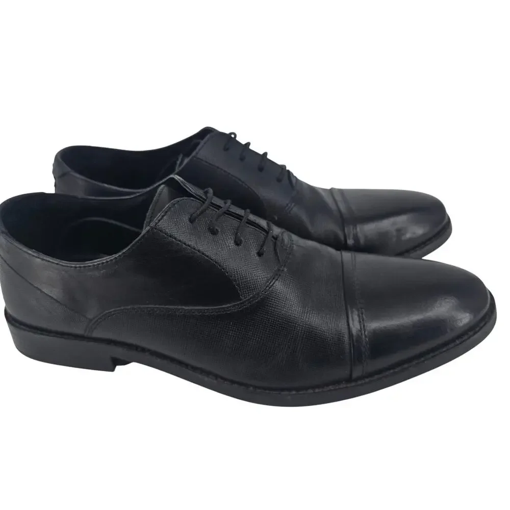 Steve Madden Proctor Leather Oxford Dress Shoes Lace Up Cap Toe Black Mens 11