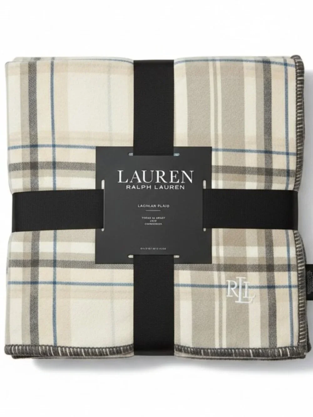 RALPH LAUREN Throw Blanket 54x72in Lachlan Plaid 100% Cotton Tan/Gray/Beige
