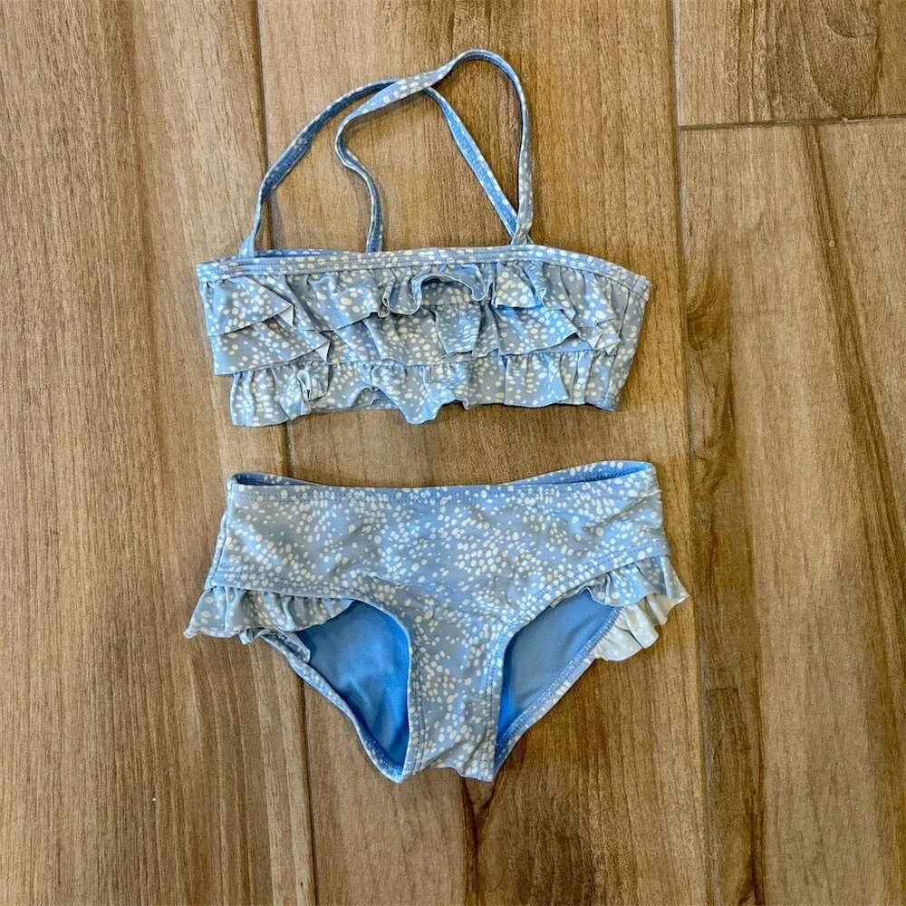 gb Girls Bikini Swimsuit Set Girls Size 5 Light Blue & White Speckled 2PC