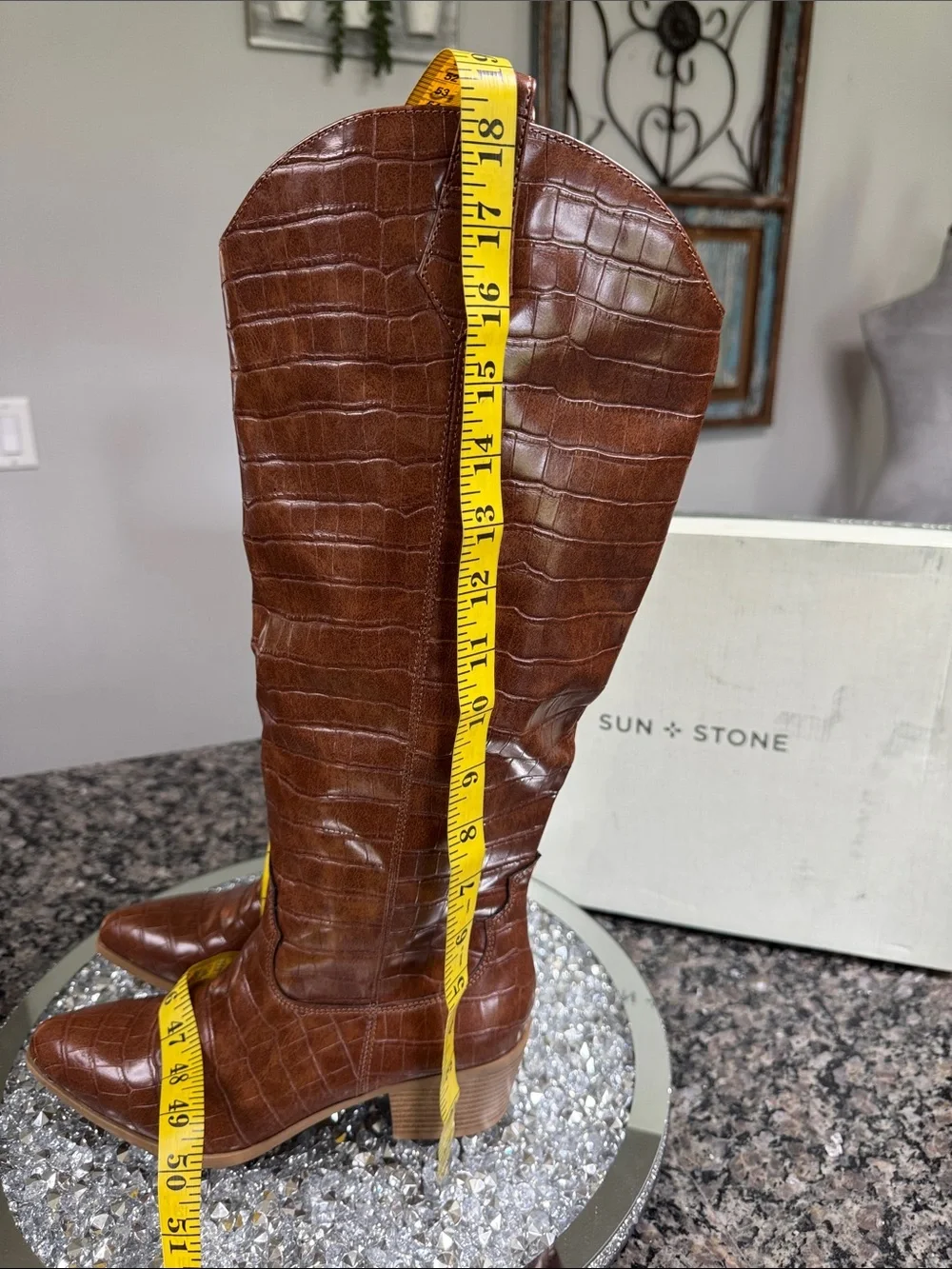 Sun + Stone Croc-Embossed Tall Brown dolly Boots NEW 8.5