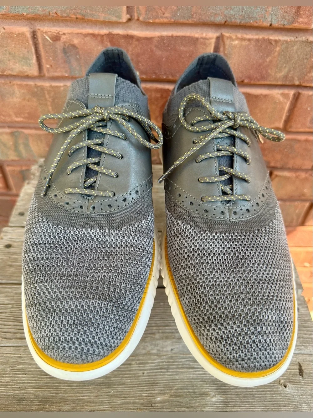 Cole Haan 2.Zerogrand Gray Saddle Knit Oxford Shoes Mens Sz 10 M C25308 Yellow