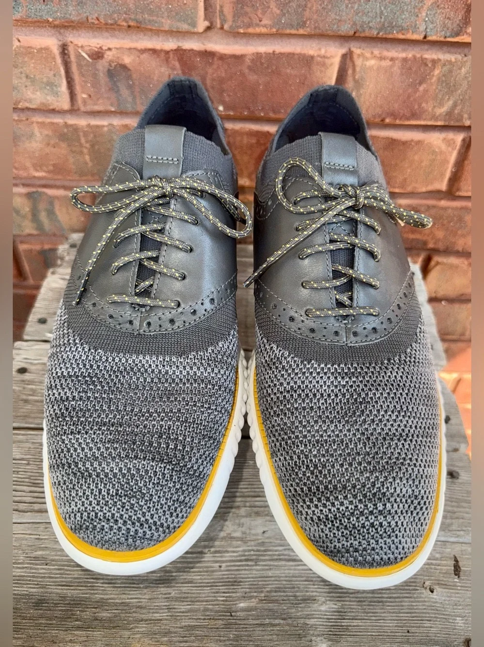 Cole Haan 2.Zerogrand Gray Saddle Knit Oxford Shoes Mens Sz 10 M C25308 Yellow