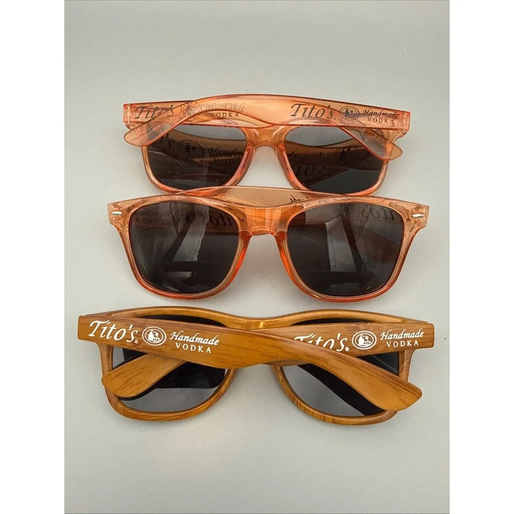 3 pair of  Authentic Tito's Vodka Logo Sunglasses UV400 Protection:Orange/Wooden