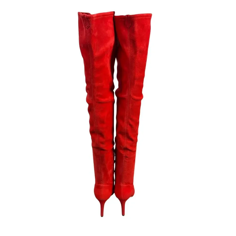 Sergio Rossi Over The Knee Boots Suede Italy Mob Wife Cowgirl Western 6