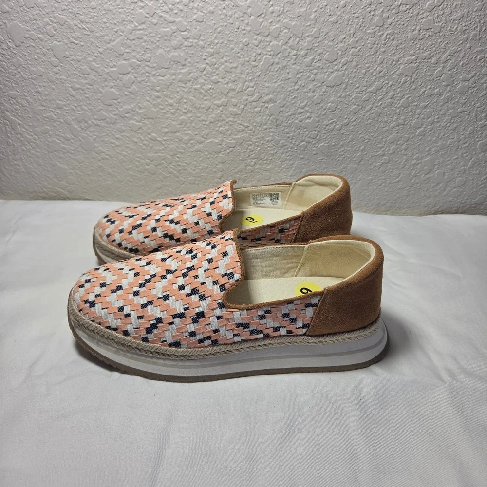 TOMS Mallow Alpargata Woven Platform Slip On Shoes Peach Tan Suede 10021027
